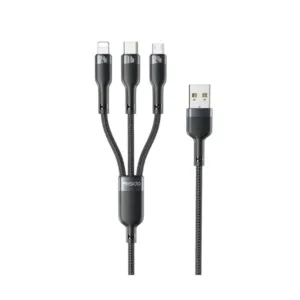 Câble de charge rapide et transfert des données Yesido 3A – 3en1 en alliage d’aluminium – Noir – CA91