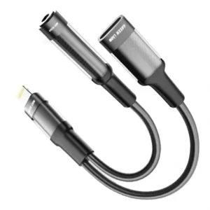 Adaptateur de charge et écouteurs 2en1 Green Lion Lightning vers Lightning + 3,5 (audio) – GNEARADLTLAUXBK – Noir