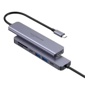 Porodo Blue – Hub 7en1 avec HDMI – USB-A – USB-C – SD et MicroSD – PB-71HBC-GY