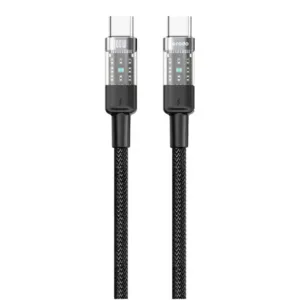 Câble tressé de charge rapide et transfert données Transparent – USB-C vers USB-C – 100W – 1,2m – Porodo – PD-100WCCTH-BK – Noir