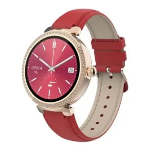 Montre Connectée Porodo Belle pour Femme – Cadran Or Rose – BT5.4 – ABS – Écran de 1,19″ – AMOLED – Suivi d’Activité – Rouge