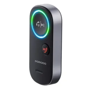 Émetteur audio Bluetooth Porodo – Transforme un appareil filaire en sans fil – assistant vocal – appels mains libres et son 3D – Autonomie 12h – recharge en 2h – 150 mAh – 10m – Noir- PD-BTRCV-BK