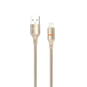 Câble tressé de charge rapide et transfert de données – USB-A vers Lightning avec lumière LED – 2,4A – 1,2m – PD-CBL0027-GD-L – Or