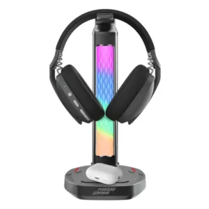 Support de casque de jeu Porodo RGB – Chargement sans fil et hub USB-C avec lampe d’écran 5W – Yesido PDX527