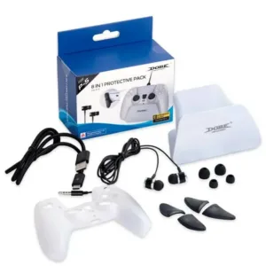 Pack de protection Dobe 8en1 pour manette PS5 – Câble De Recharge – Écouteurs Stéréo – Déclencheur Rallonges – TP5-0579